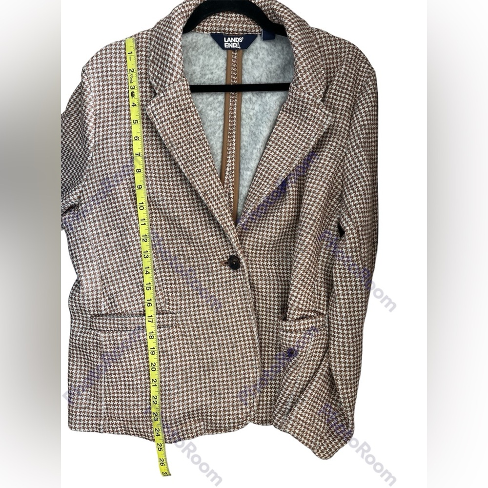 Lands End Tan White Hounds Tooth Knit Blazer Size XL/18 - Picture 9 of 9